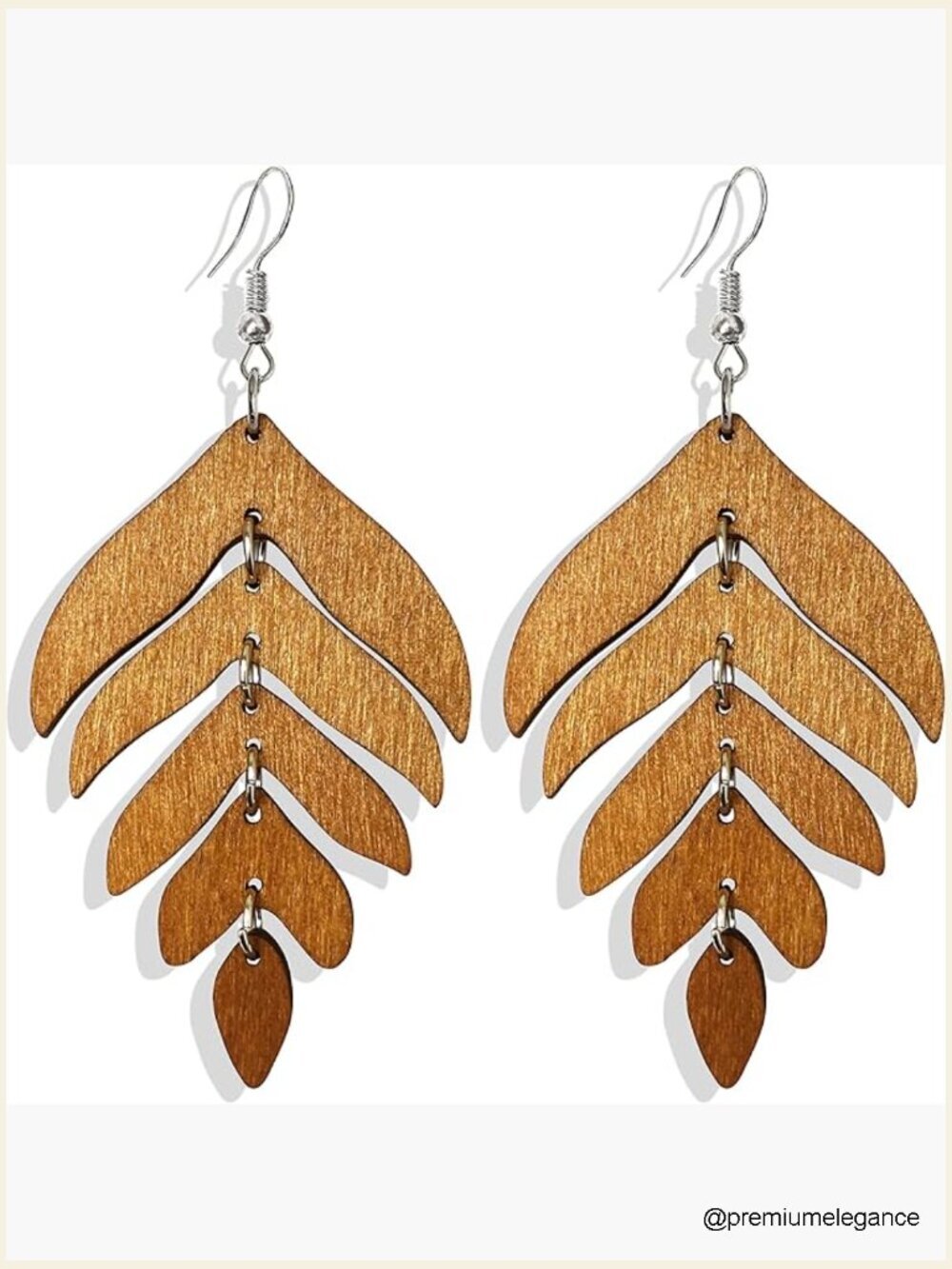 Wooden Leaf Drop Dangle Earrings Handmade Bohemian Nature Wood Chain Earrings